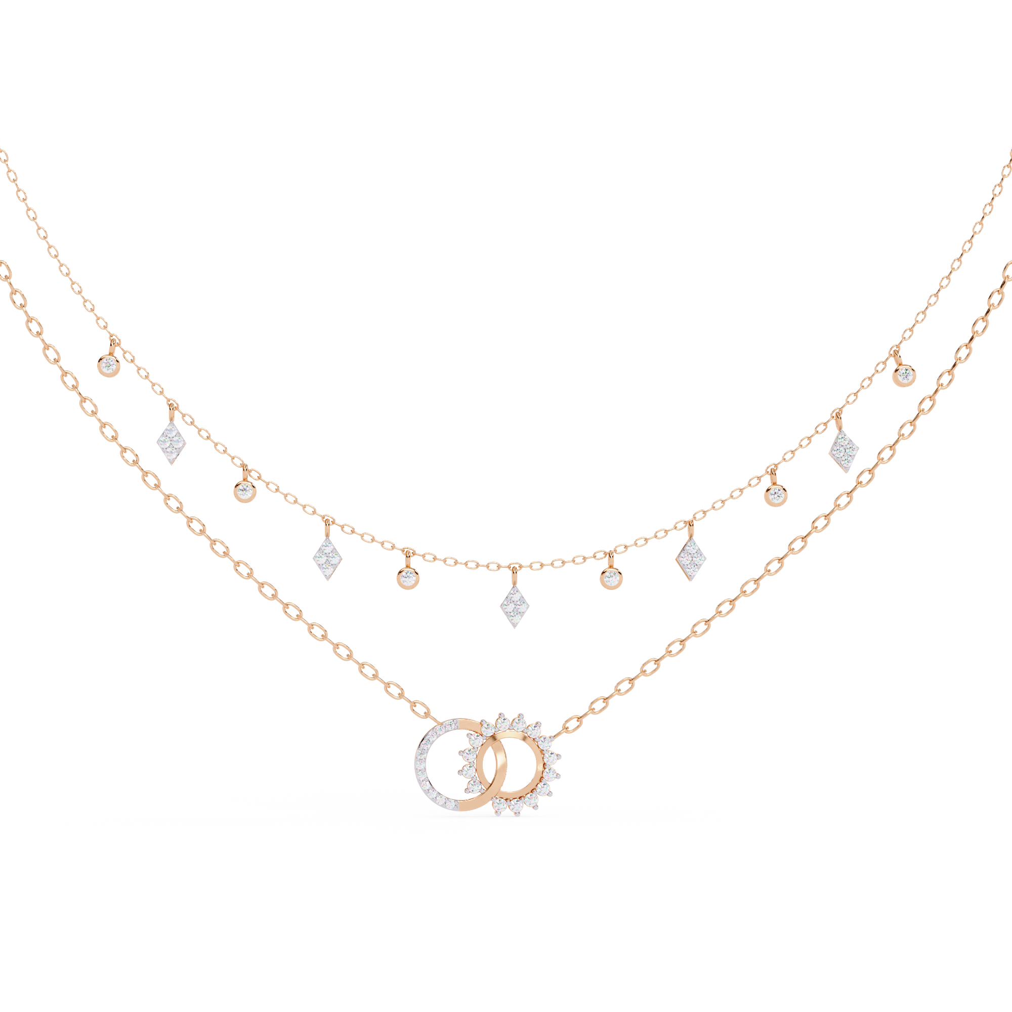 Solitairekart 0.28ct Double Chain Diamond Dangle Necklace-HI Color, VS-SI Clarity
